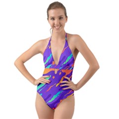 Multicolored Abstract Background Halter Cut-out One Piece Swimsuit by Vaneshart