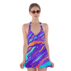 Multicolored Abstract Background Halter Dress Swimsuit  by Vaneshart