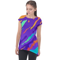 Multicolored Abstract Background Cap Sleeve High Low Top by Vaneshart