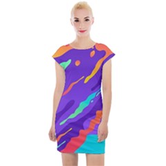 Multicolored Abstract Background Cap Sleeve Bodycon Dress by Vaneshart