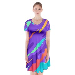 Multicolored Abstract Background Short Sleeve V-neck Flare Dress by Vaneshart