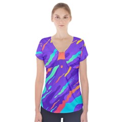 Multicolored Abstract Background Short Sleeve Front Detail Top by Vaneshart