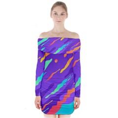 Multicolored Abstract Background Long Sleeve Off Shoulder Dress by Vaneshart