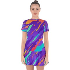 Multicolored Abstract Background Drop Hem Mini Chiffon Dress by Vaneshart