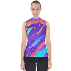 Multicolored Abstract Background Mock Neck Shell Top by Vaneshart