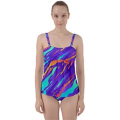 Multicolored Abstract Background Twist Front Tankini Set by Vaneshart