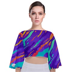 Multicolored Abstract Background Tie Back Butterfly Sleeve Chiffon Top by Vaneshart