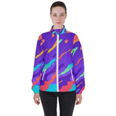 Multicolored Abstract Background Women s High Neck Windbreaker by Vaneshart