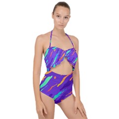 Multicolored Abstract Background Scallop Top Cut Out Swimsuit by Vaneshart