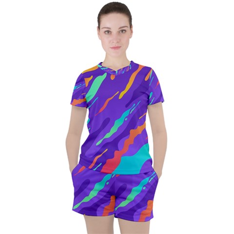 Multicolored Abstract Background Women s Tee And Shorts Set by Vaneshart