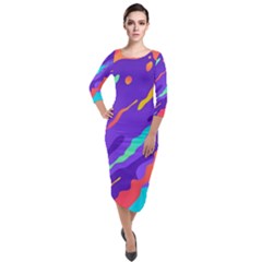 Multicolored Abstract Background Quarter Sleeve Midi Velour Bodycon Dress by Vaneshart