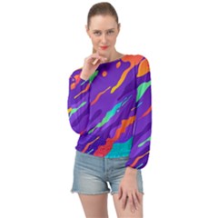 Multicolored Abstract Background Banded Bottom Chiffon Top by Vaneshart