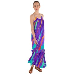 Multicolored Abstract Background Cami Maxi Ruffle Chiffon Dress by Vaneshart