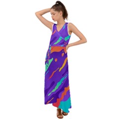 Multicolored Abstract Background V-neck Chiffon Maxi Dress by Vaneshart