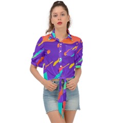 Multicolored Abstract Background Tie Front Shirt  by Vaneshart