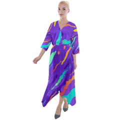 Multicolored Abstract Background Quarter Sleeve Wrap Front Maxi Dress