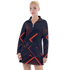 Gradient Geometric Shapes Dark Background Design Women s Long Sleeve Casual Dress by Vaneshart