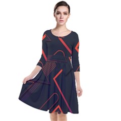 Gradient Geometric Shapes Dark Background Design Quarter Sleeve Waist Band Dress