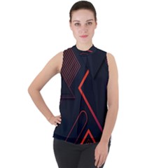 Gradient Geometric Shapes Dark Background Design Mock Neck Chiffon Sleeveless Top by Vaneshart