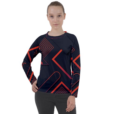 Gradient Geometric Shapes Dark Background Design Women s Long Sleeve Raglan Tee by Vaneshart