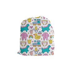 Baby Care Stuff Clothes Toys Cartoon Seamless Pattern Drawstring Pouch (medium) by Vaneshart