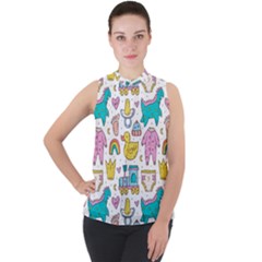 Baby Care Stuff Clothes Toys Cartoon Seamless Pattern Mock Neck Chiffon Sleeveless Top by Vaneshart