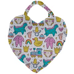 Baby Care Stuff Clothes Toys Cartoon Seamless Pattern Giant Heart Shaped Tote