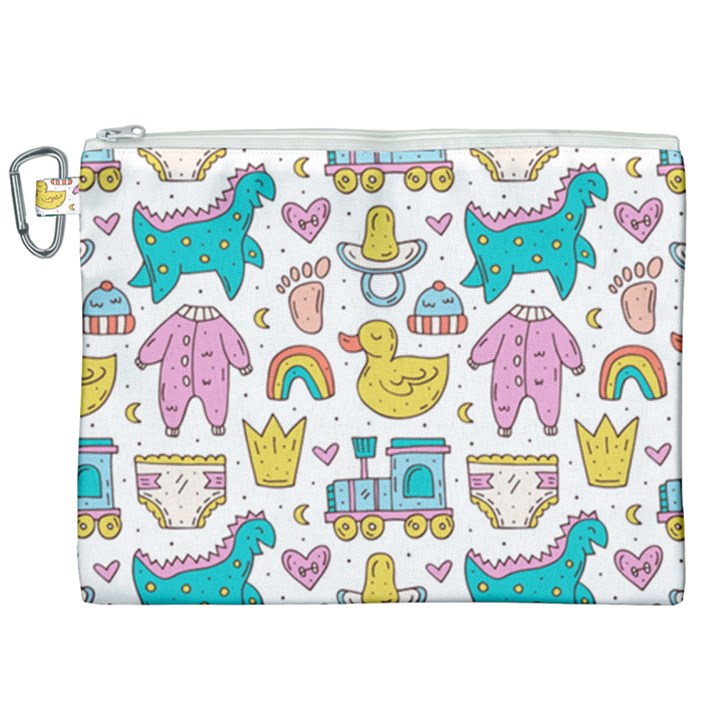 Baby Care Stuff Clothes Toys Cartoon Seamless Pattern Canvas Cosmetic Bag (XXL)