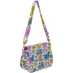 Baby Care Stuff Clothes Toys Cartoon Seamless Pattern Saddle Handbag