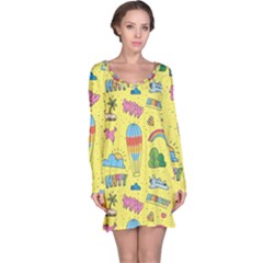 Travel Pattern Long Sleeve Nightdress by Vaneshart