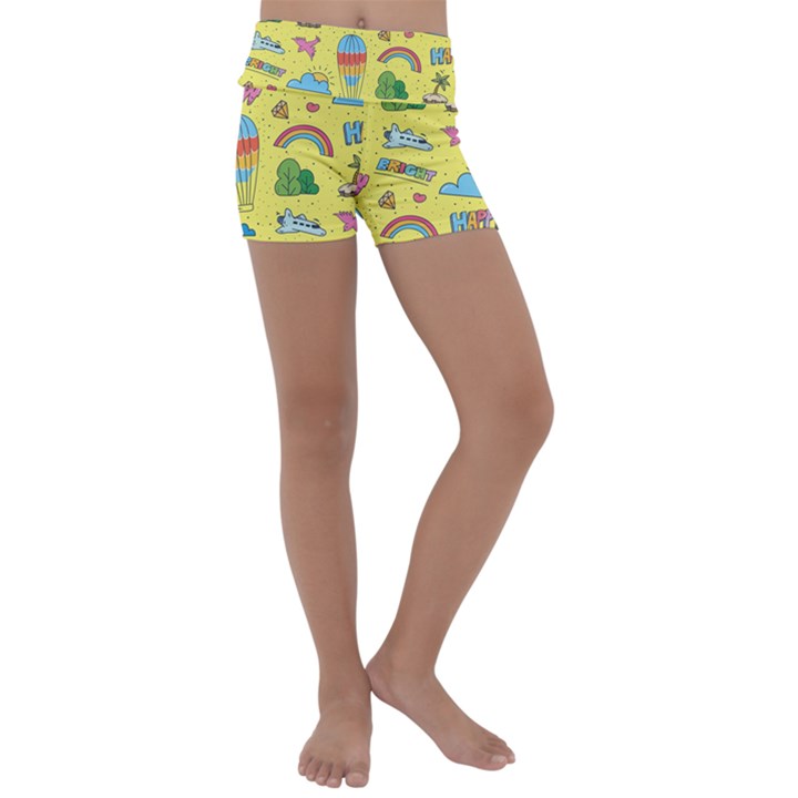 Travel Pattern Kids  Lightweight Velour Yoga Shorts