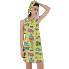 Travel Pattern Racer Back Hoodie Dress