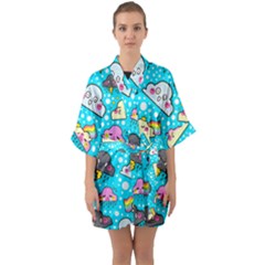 Cloud Seamless Pattern Half Sleeve Satin Kimono  by Vaneshart