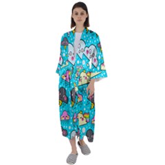 Cloud Seamless Pattern Maxi Satin Kimono