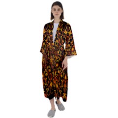 Round Frame Bees Honey Drops Insects Khokhloma Decor Summer Spring Themes Maxi Satin Kimono