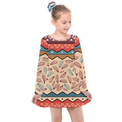 Ethnic Tribal Pattern Background Kids  Long Sleeve Dress