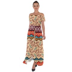 Ethnic Tribal Pattern Background Off Shoulder Open Front Chiffon Dress by Vaneshart