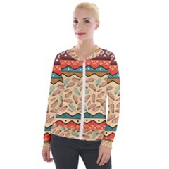 Ethnic Tribal Pattern Background Velour Zip Up Jacket by Vaneshart