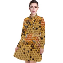 Top View Honeycomb Long Sleeve Chiffon Shirt Dress