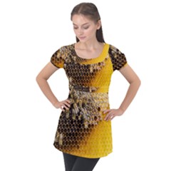 Honeycomb With Bees Puff Sleeve Tunic Top by Vaneshart