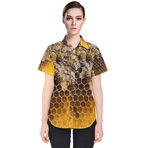 Honeycomb With Bees Women s Short Sleeve Shirt by Vaneshart