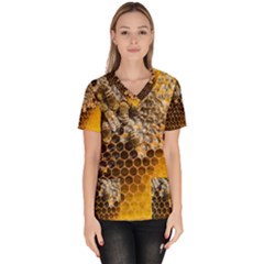 Honeycomb With Bees Women s V-neck Scrub Top by Vaneshart