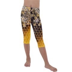 Honeycomb With Bees Kids  Lightweight Velour Capri Leggings  by Vaneshart