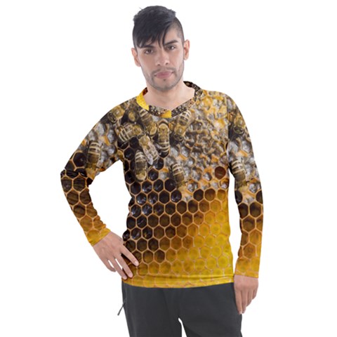 Honeycomb With Bees Men s Pique Long Sleeve Tee by Vaneshart