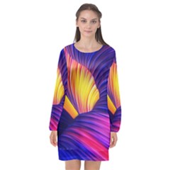 Abstract Antelope Pattern Background Long Sleeve Chiffon Shift Dress 