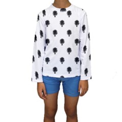 Black And White Tropical Print Pattern Kids  Long Sleeve Swimwear