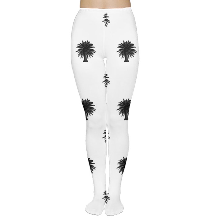 Black And White Tropical Print Pattern Tights