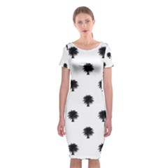 Black And White Tropical Print Pattern Classic Short Sleeve Midi Dress