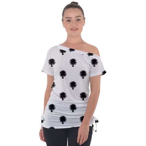 Black And White Tropical Print Pattern Tie-up Tee by dflcprintsclothing