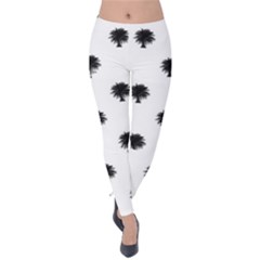 Black And White Tropical Print Pattern Velvet Leggings